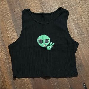 SHEIN Black Tank Top with Green Alien Design
